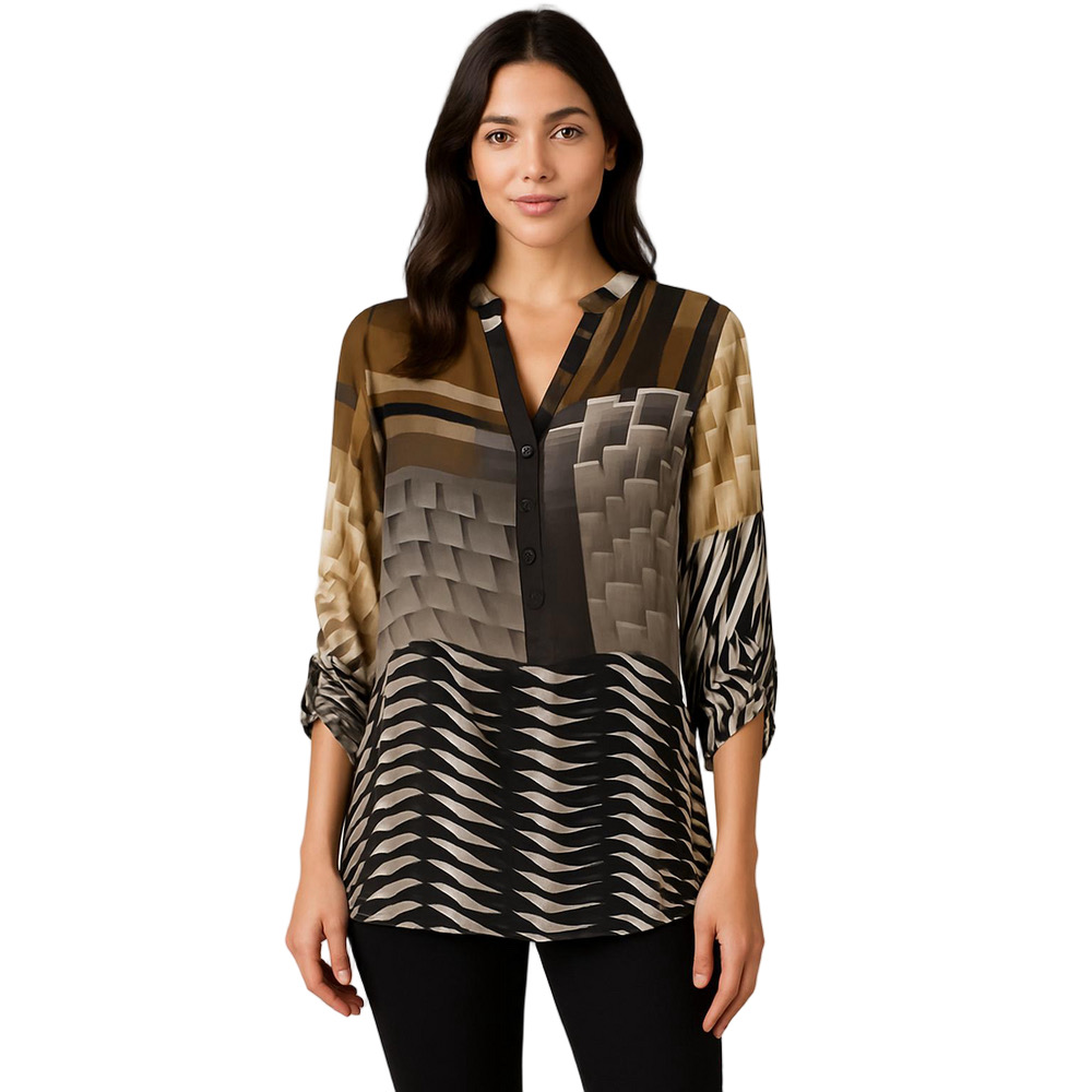 Joseph Ribkoff Brown and Black Patterned Blouse